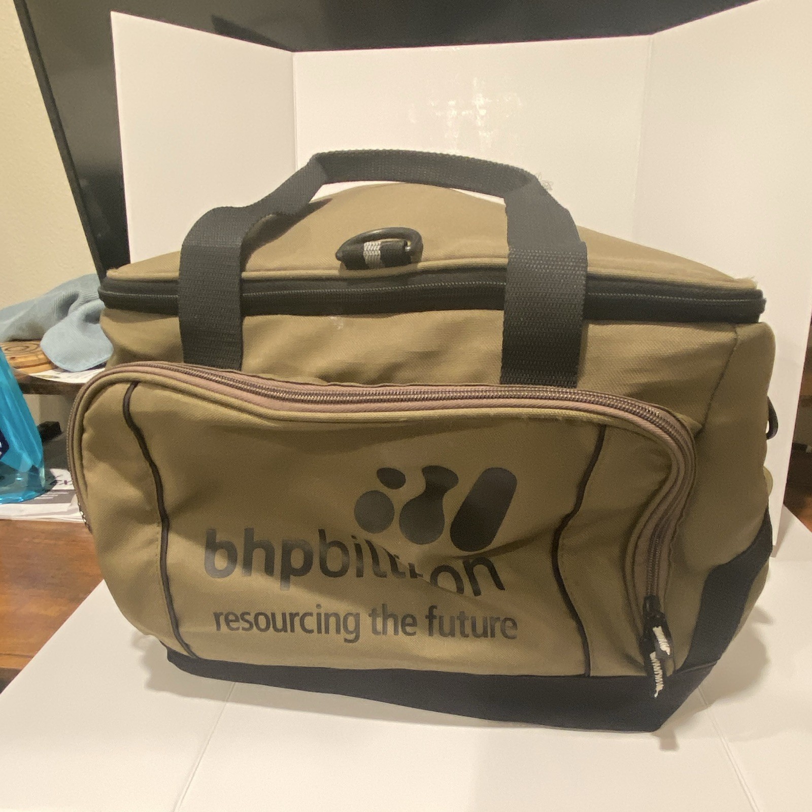 BHP Billiton Insulated Polyester Cooler Bag Zipper Tote w/ Shoulder Strap Beige