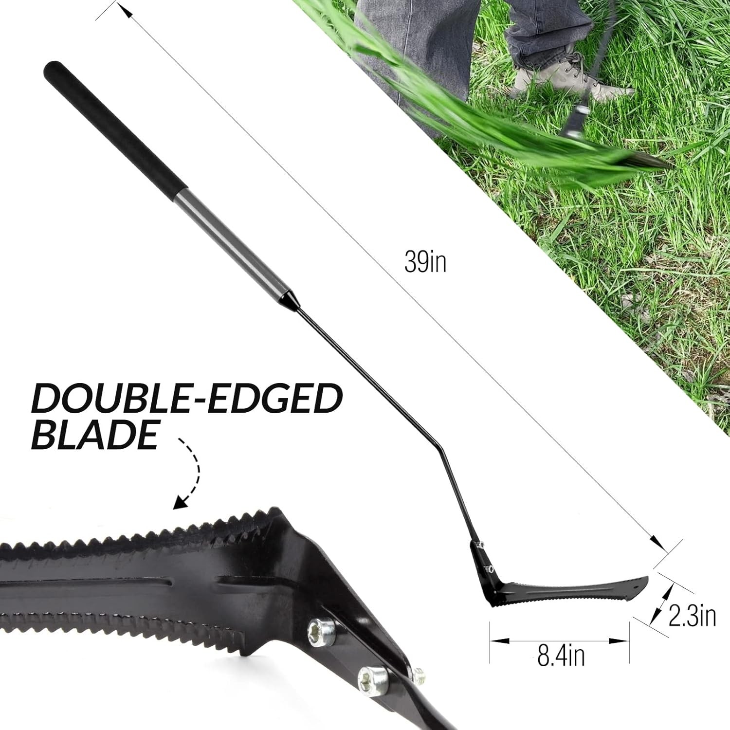 Walensee Grass Whip with Double-Edged Serrated Sharp Steel Blade Weed Grass...
