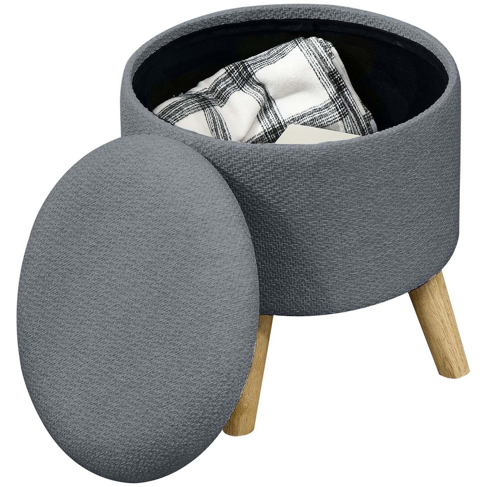 Storage Ottoman, Round Stool Chair with Cushioned Top, Hidden Space, Gray