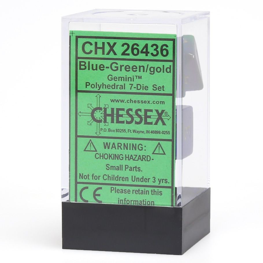 Chessex Gemini Blue-Green Gold Polyhedral 7-Die Set Dice 0.12Lbs
