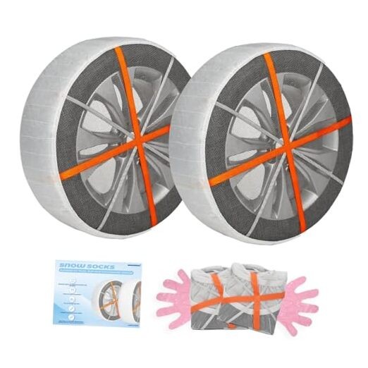 Size XL Vehicle Snow Socks for Tires White Anti-Slip Traction Aid XL (2 Pack)