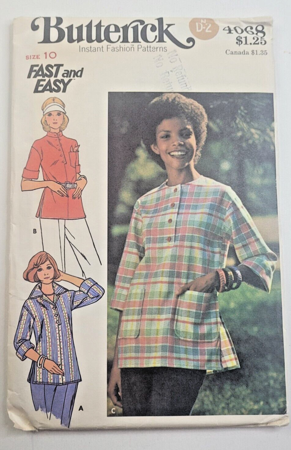 VTG 70s Butterick Sew Pattern 4068 Misses Pullover Top Shirt Pockets Sz 10 UNCUT
