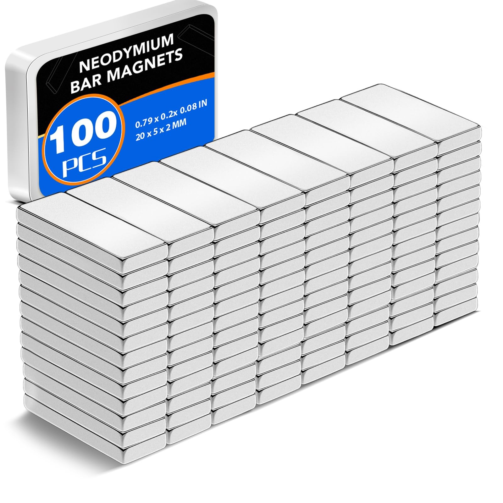 100 Pack Strong Neodymium Bar Magnets，Powerful Rare Earth 20x5x2mm