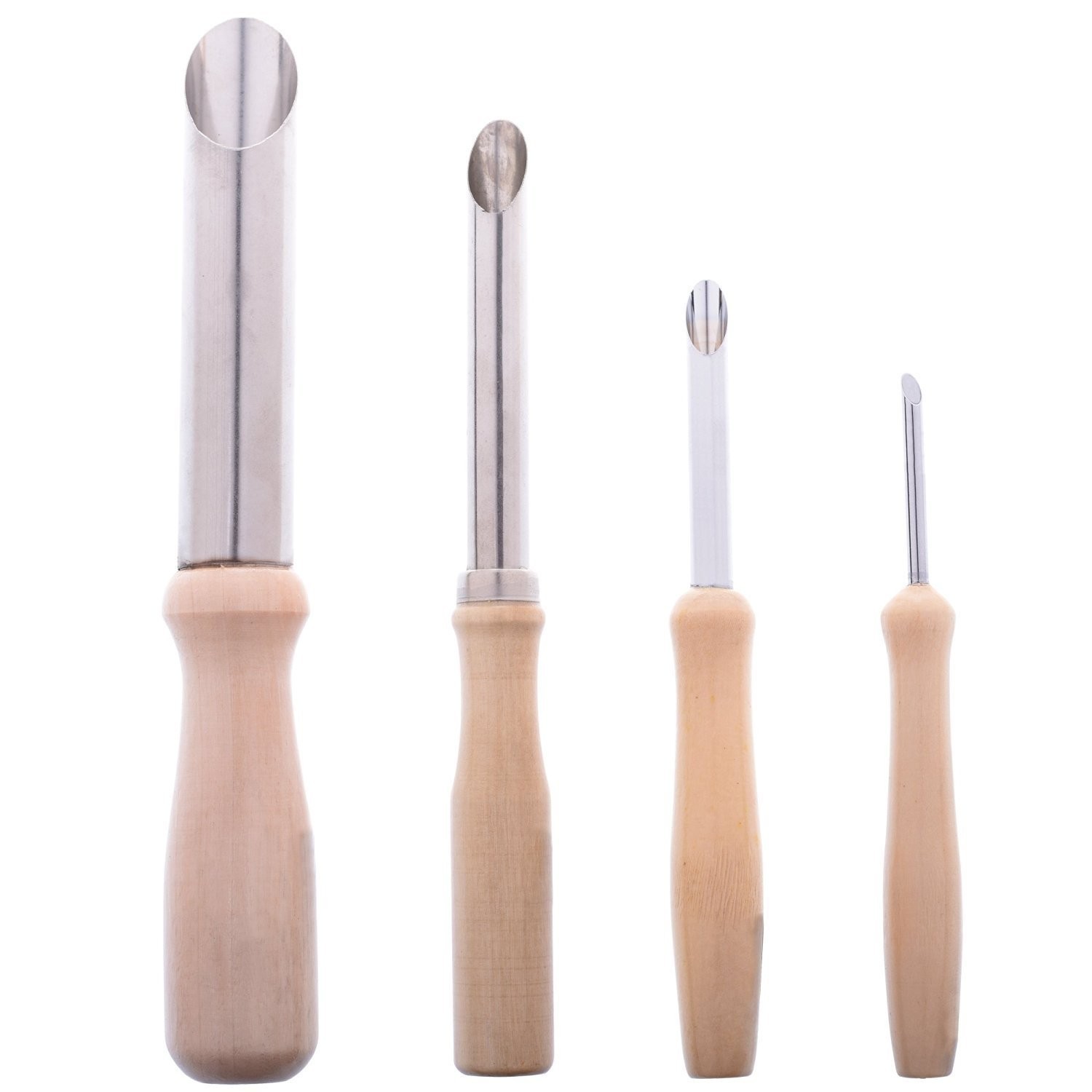 Cuziss Pack of 4 Stainless Steel and Wood Circular Clay Hole Cutters Carving ...