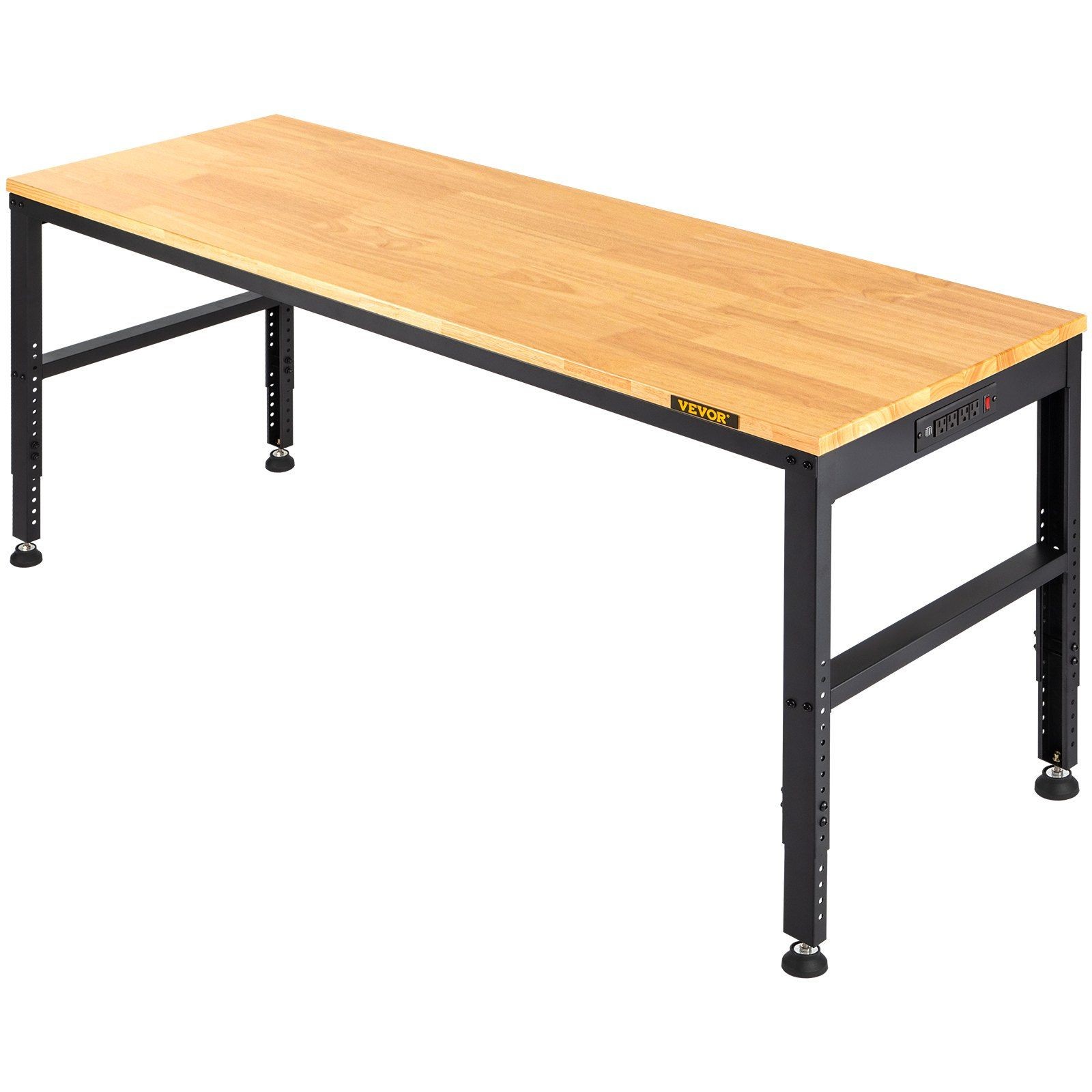 48" Workbench 2000LBS Capacity Adjustable Height w/ Power Outlets Hardwood Top