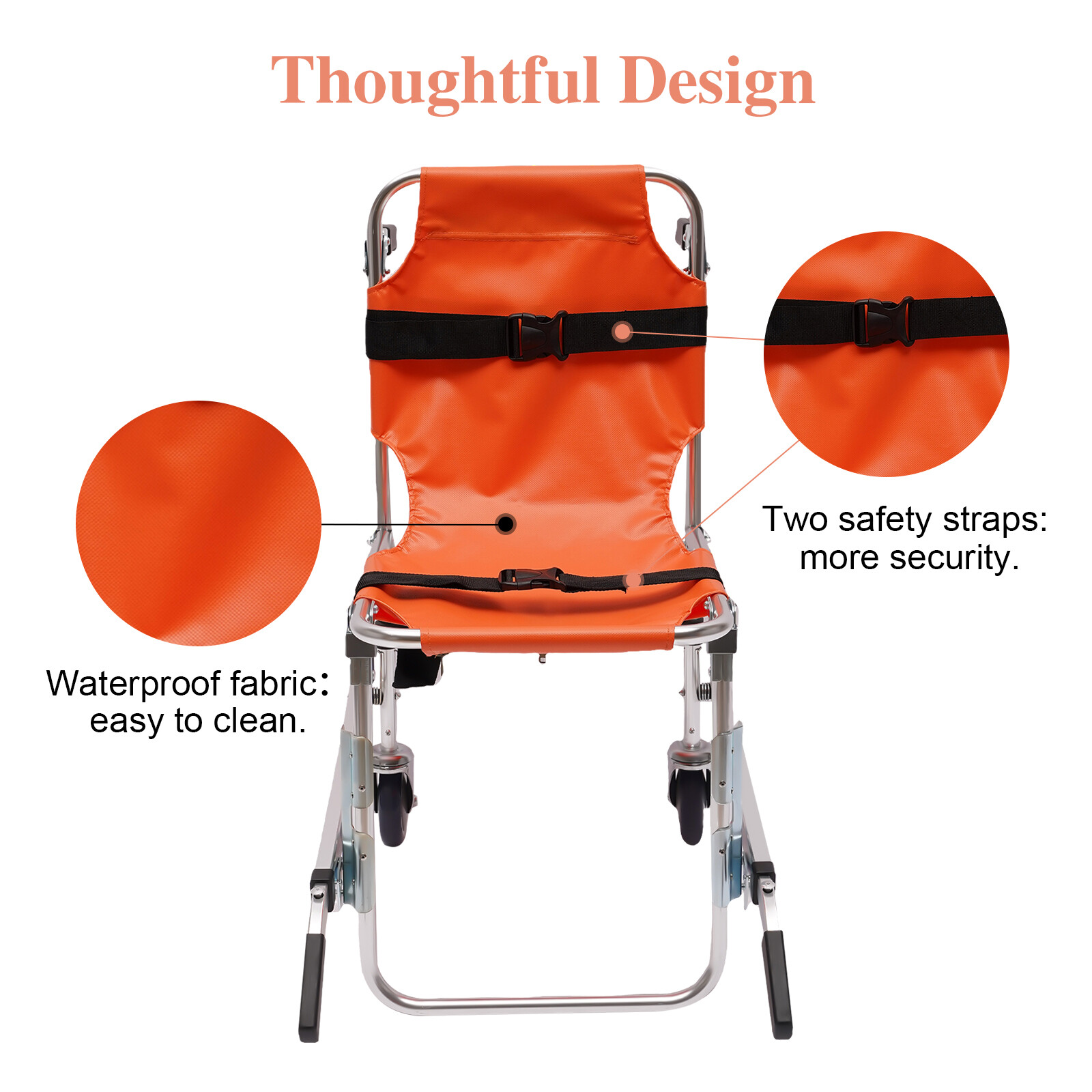 EMS staircase chair two -wheeled orange without brakes