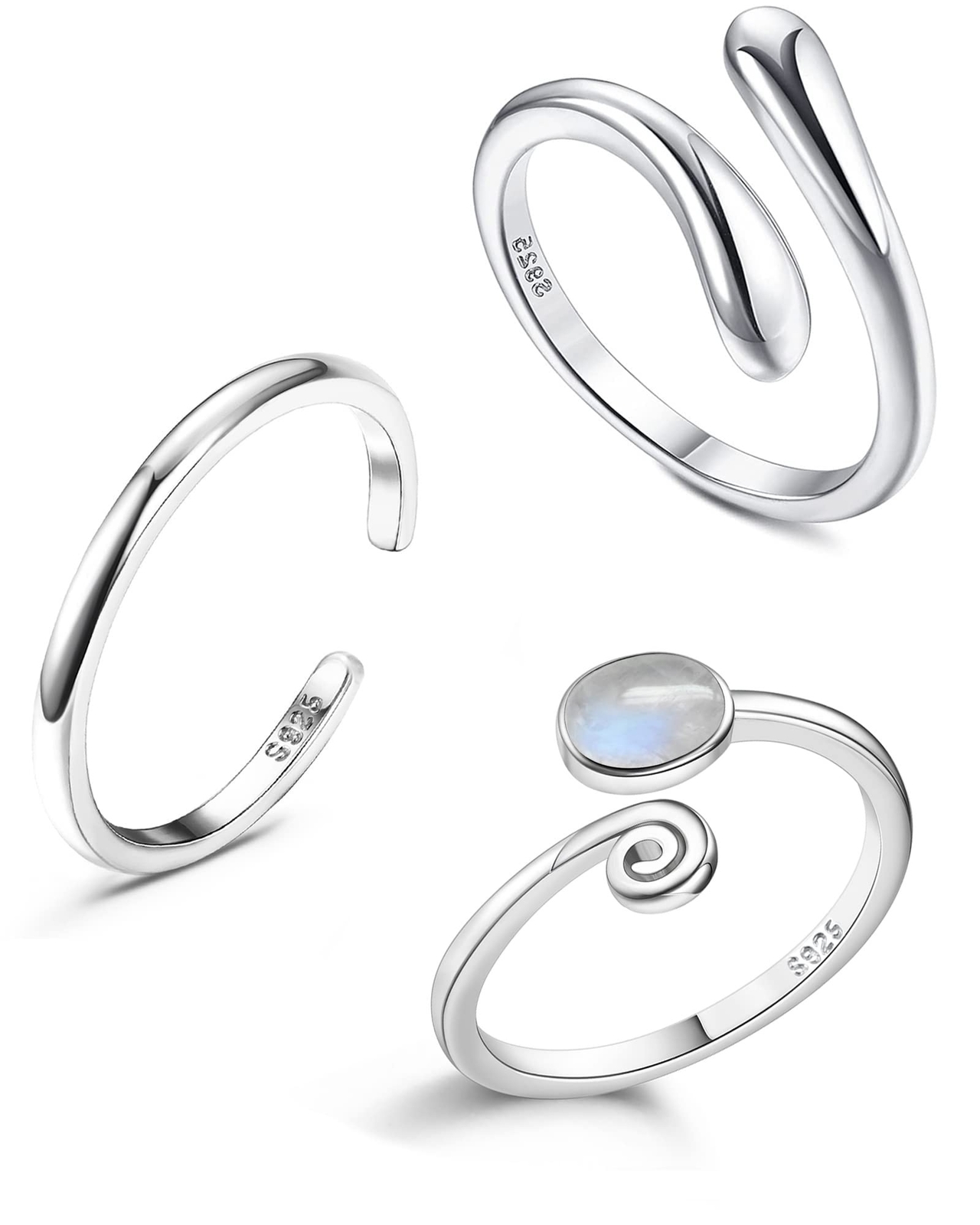 Jstyle 925 Sterling Silver Open Toe Rings Set for Women Adjustable Turquoise ...