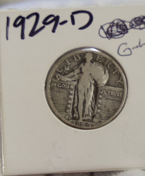 1929 D US S.L. Quarter 25c VG+