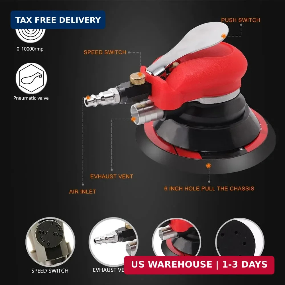 Random Orbital Sander 5" & 6" Pneumatic Palm Sander with Extra 5" Backing Plate,