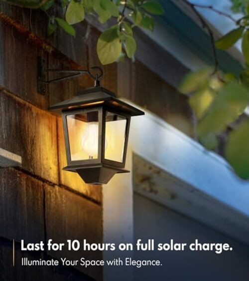 Solar Wall Lanterns with Replaceable Bulb,Outdoor Hanging Lights 2 Pack Black