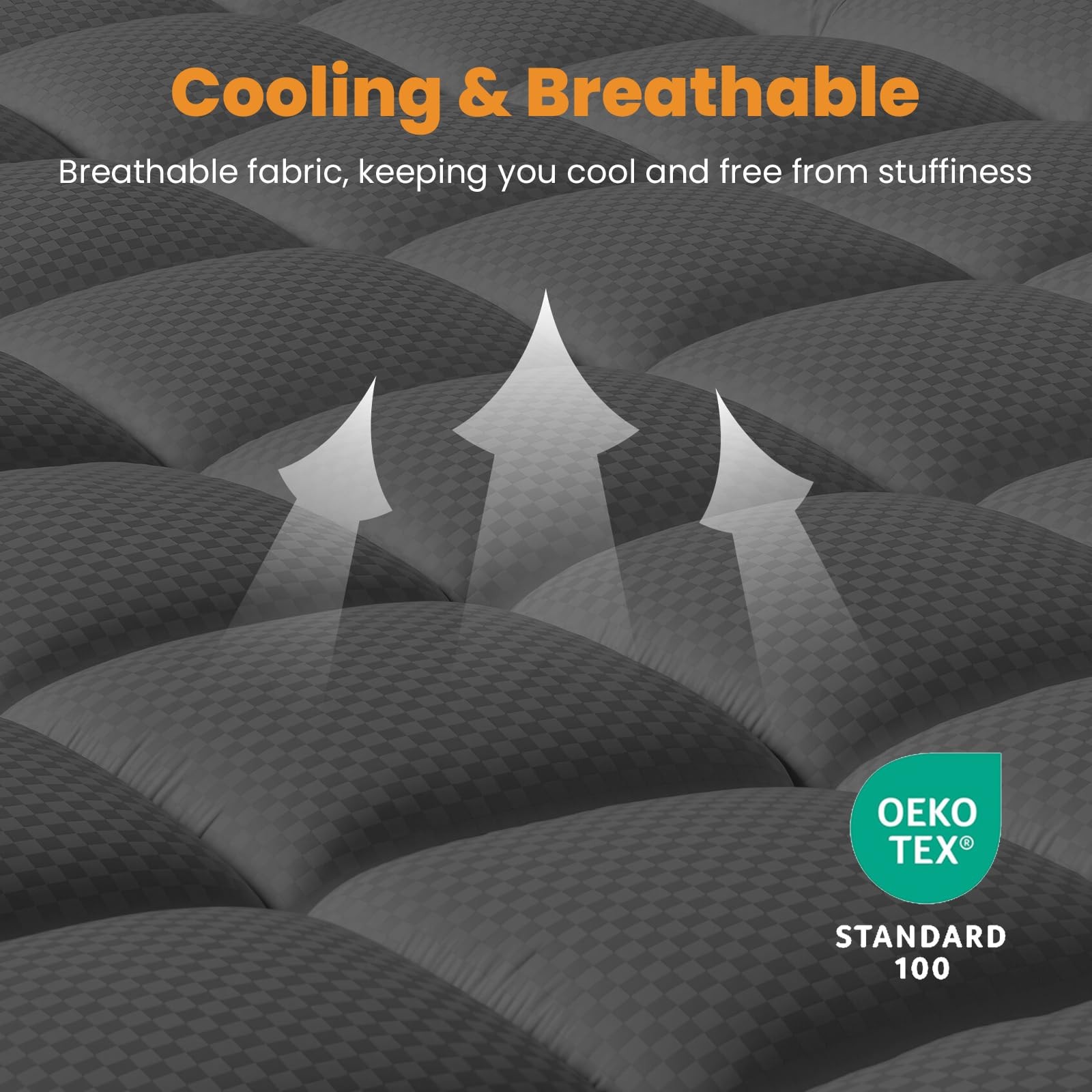 MATBEBY King Size Mattress Pad - Cooling King, Dark Grey - Checkered