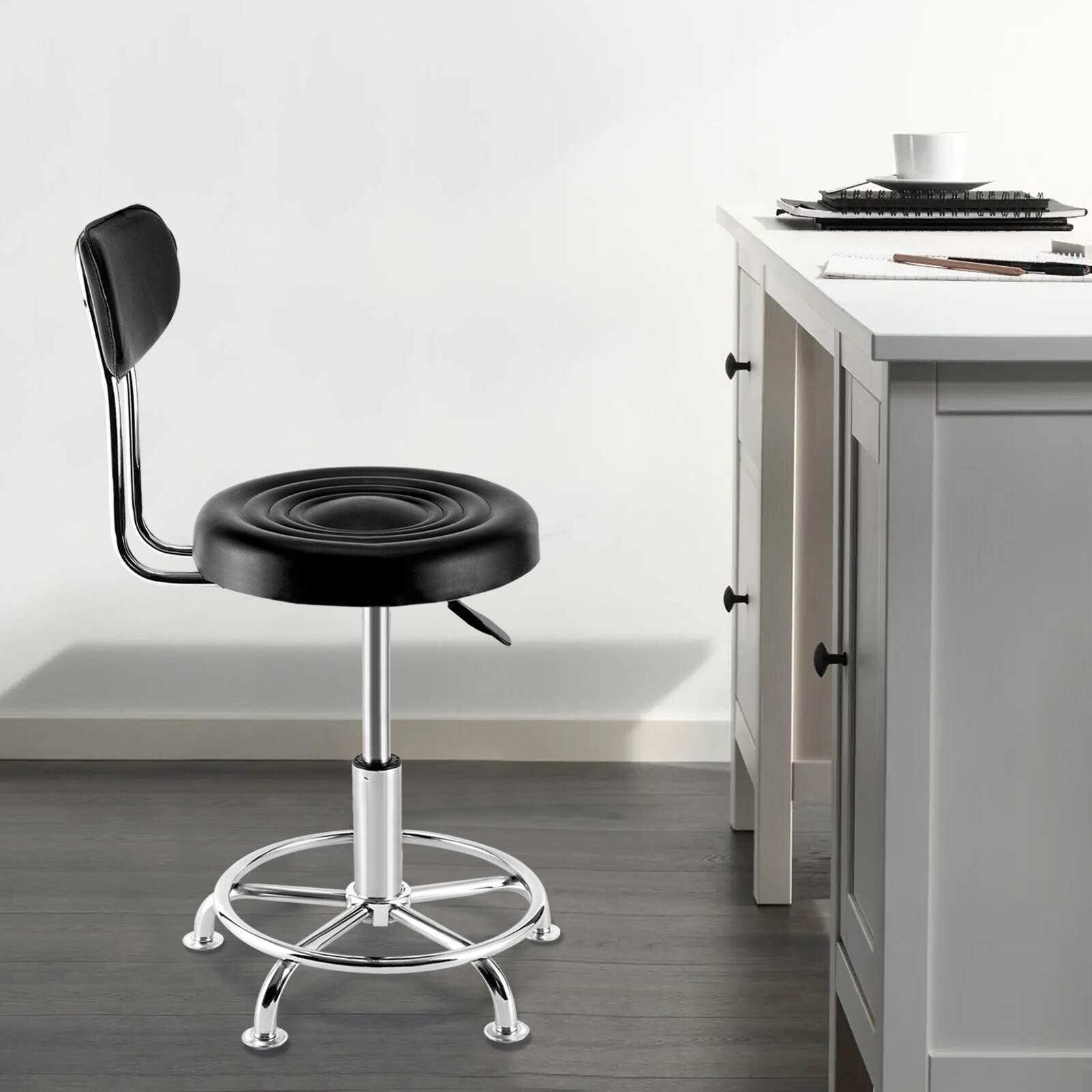 Leather Stool Work Shop Seat Chair Height Adjustable Garage Stool With Backrest