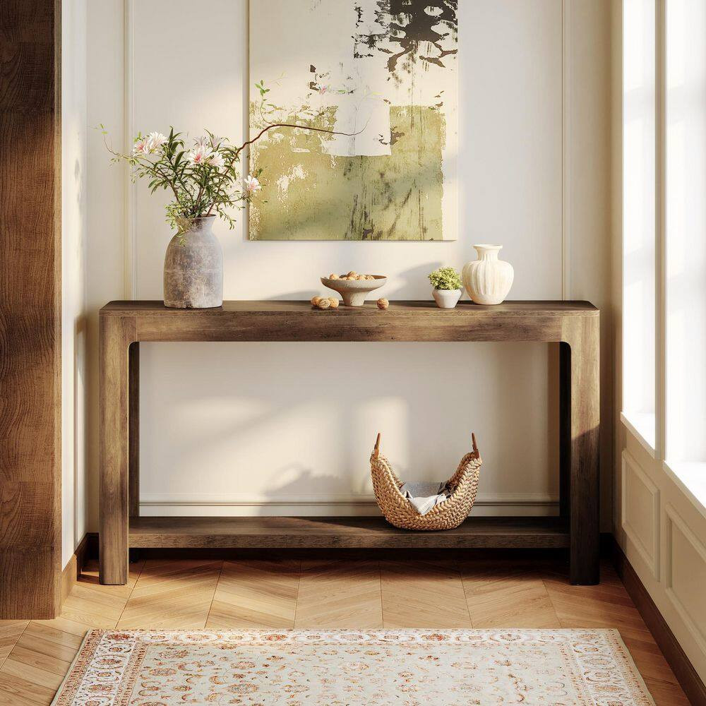 Turrella 63 In. Rustic Brown Rectangle Wood Console Table with 2-Tier for Storag