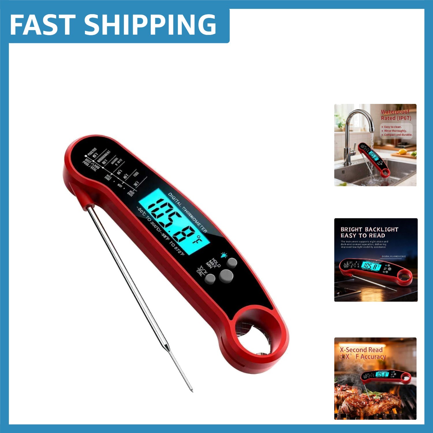 Elegant Digital Meat Thermometer - Quick Reads & Waterproof Design for Gourmets