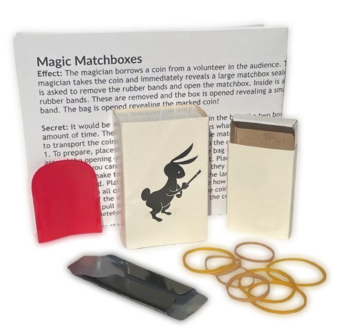 ADAMS MATCH BOX MAGIC TRICK Appearing Coin In Nesting Boxes & Bag Beginner Set