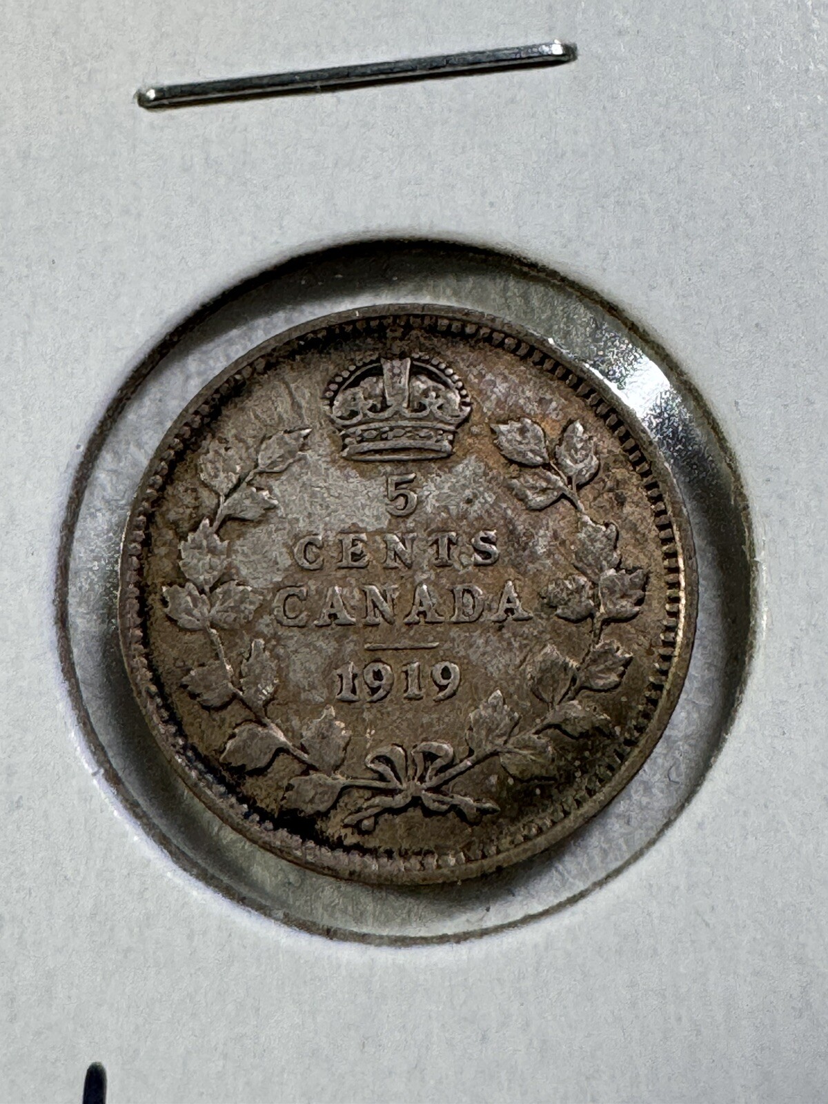 1919 Canada 5 Cents Small Silver Coin Cleaned