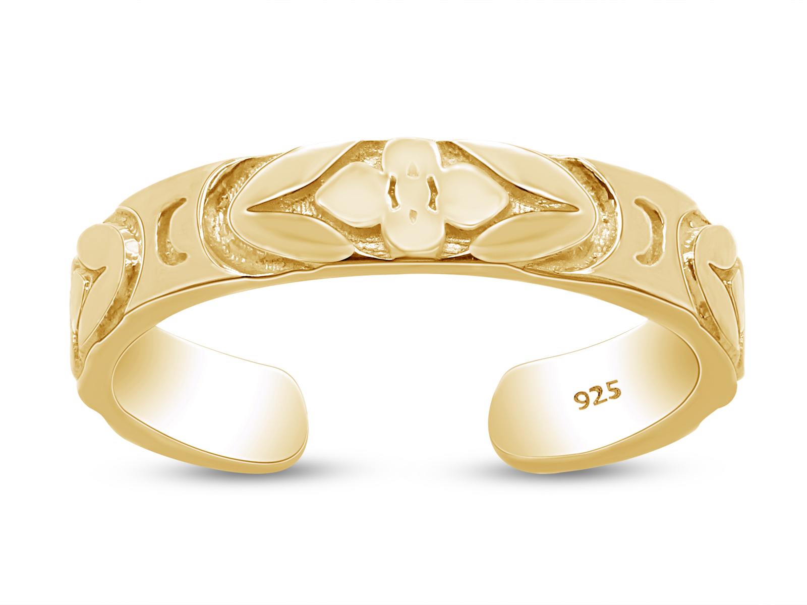 Flower Adjustable Toe Ring For Womens in 14K Yellow Gold Plated Sterling Silver