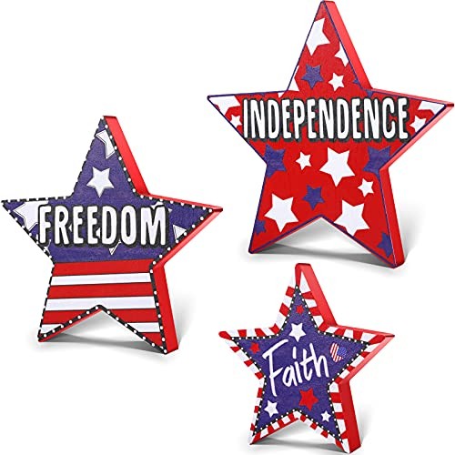 3 PCS 4th of July Decorations Wooden Stars Set - Fourth of July Patriotic