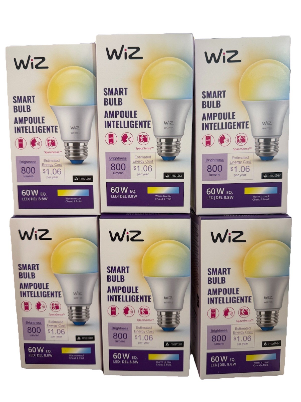 6 PACK-WiZ Tunable White 60 -Watt EQ A19 Tunable white Medium screw base E26 Dim