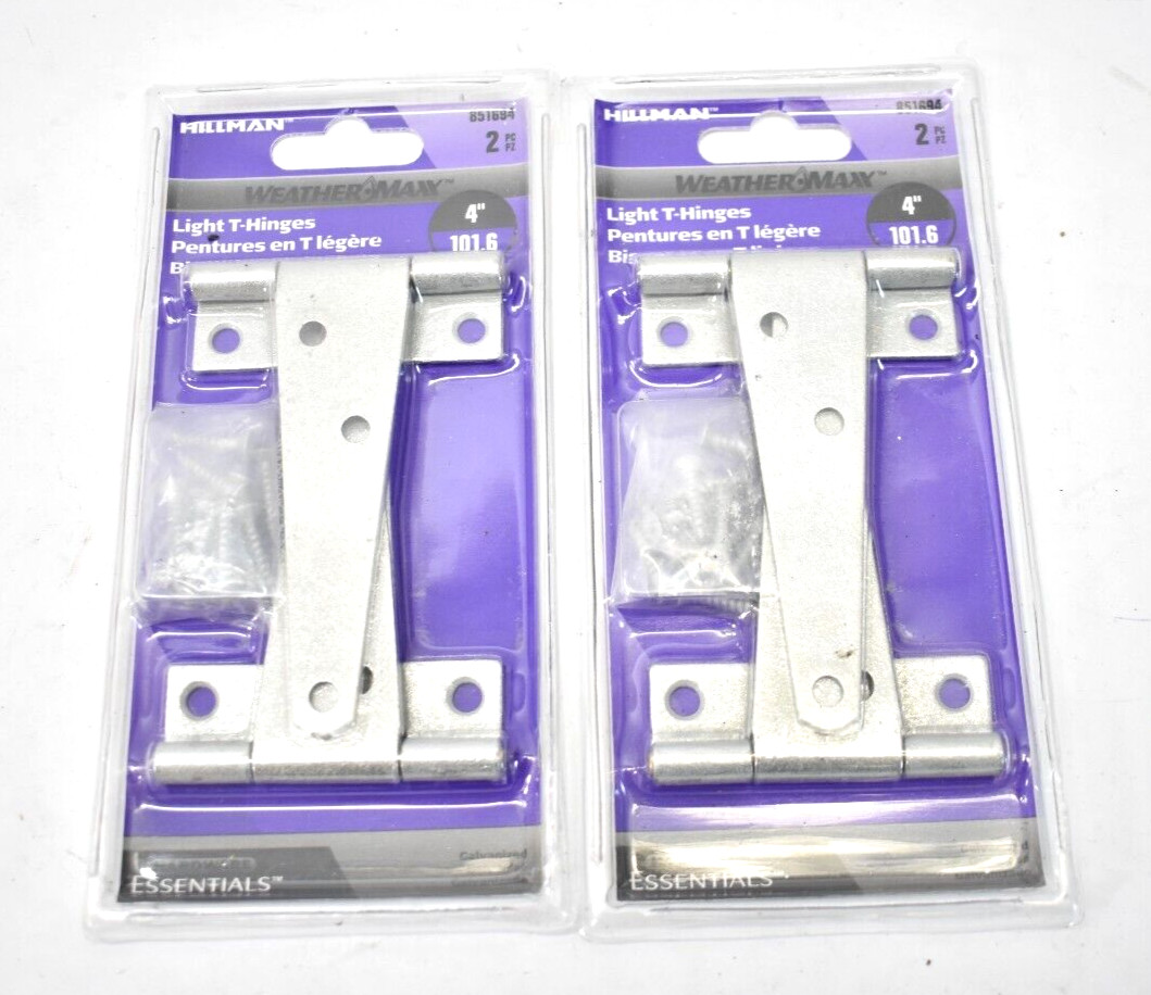 Lot of 4 Hillman Weathermax Light T-Hinges Galvanized Steel 851694 Genuine OEM