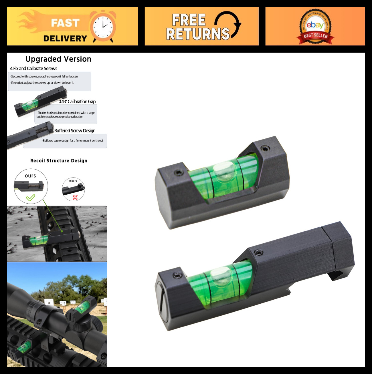High Precision Picatinny Scope Bubble Level Kit - Professional Design, Black