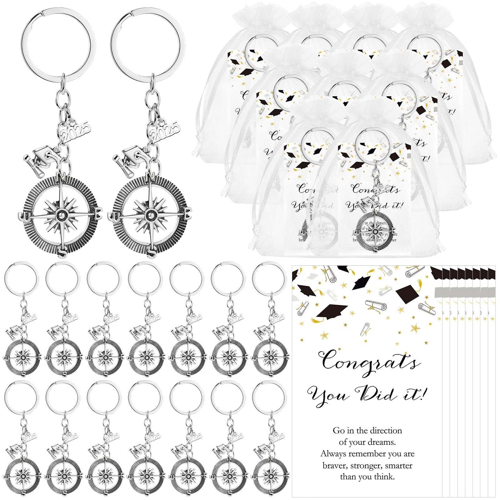 30 Sets 2026 Commencement Gifts Bulk Inspirational Compass Keychain with Cap ...