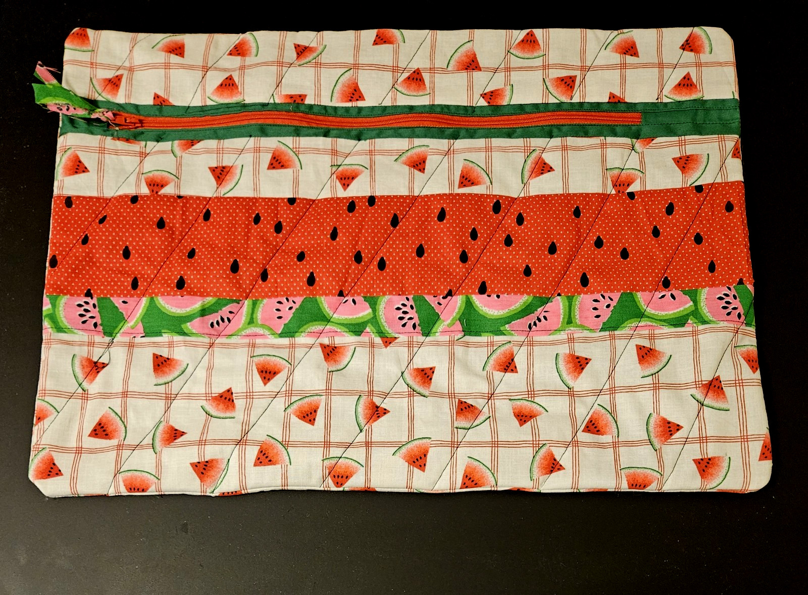 Project Bag WATERMELON cross stitch craft knit needlework storage Handmade 13x18