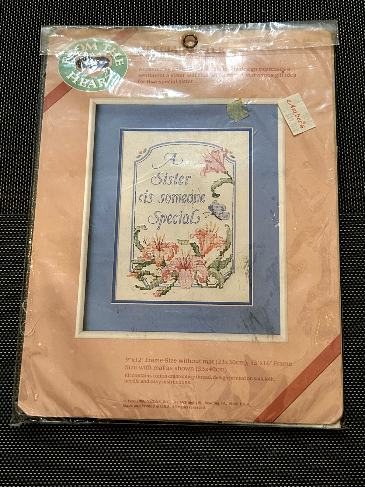FROM THE HEART Stamped Cross Stitch 53009 SPECIAL SISTER Anne Lupco 9x12” NIP