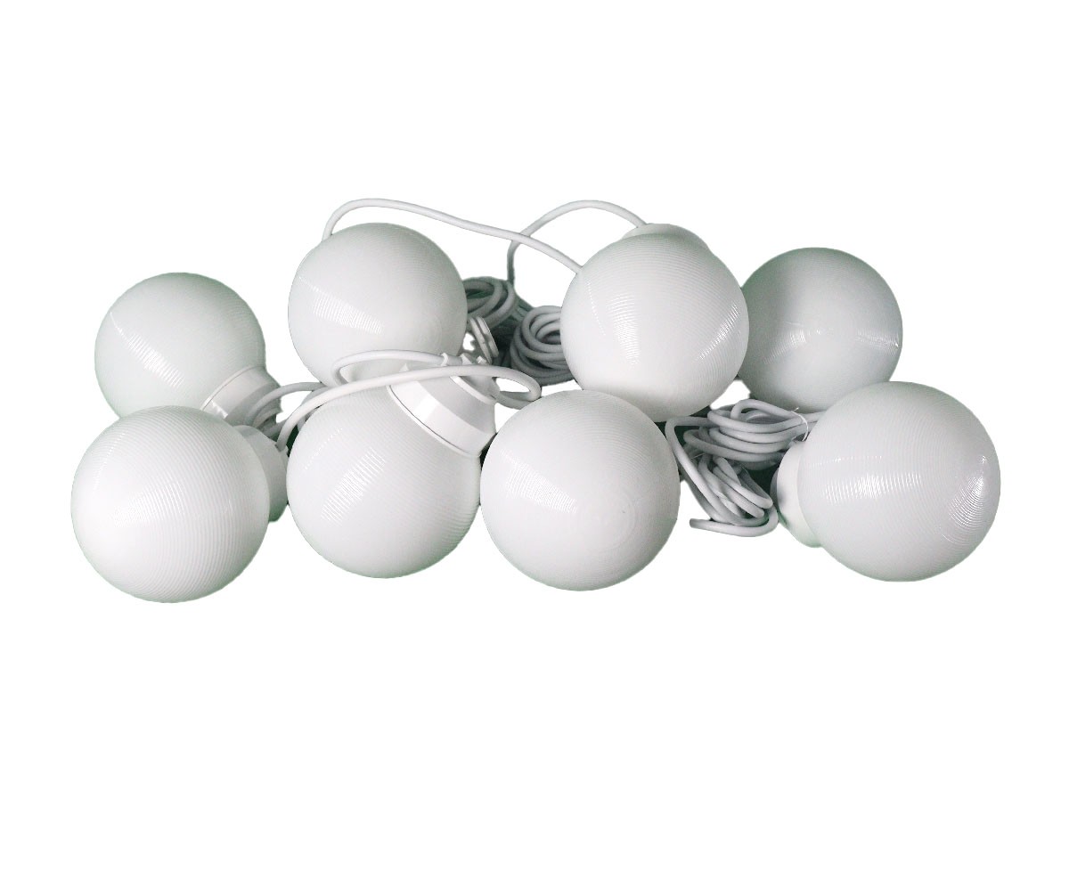 8 Globe Light Set White Globes with White Cord 80 ft Outdoor String Lights