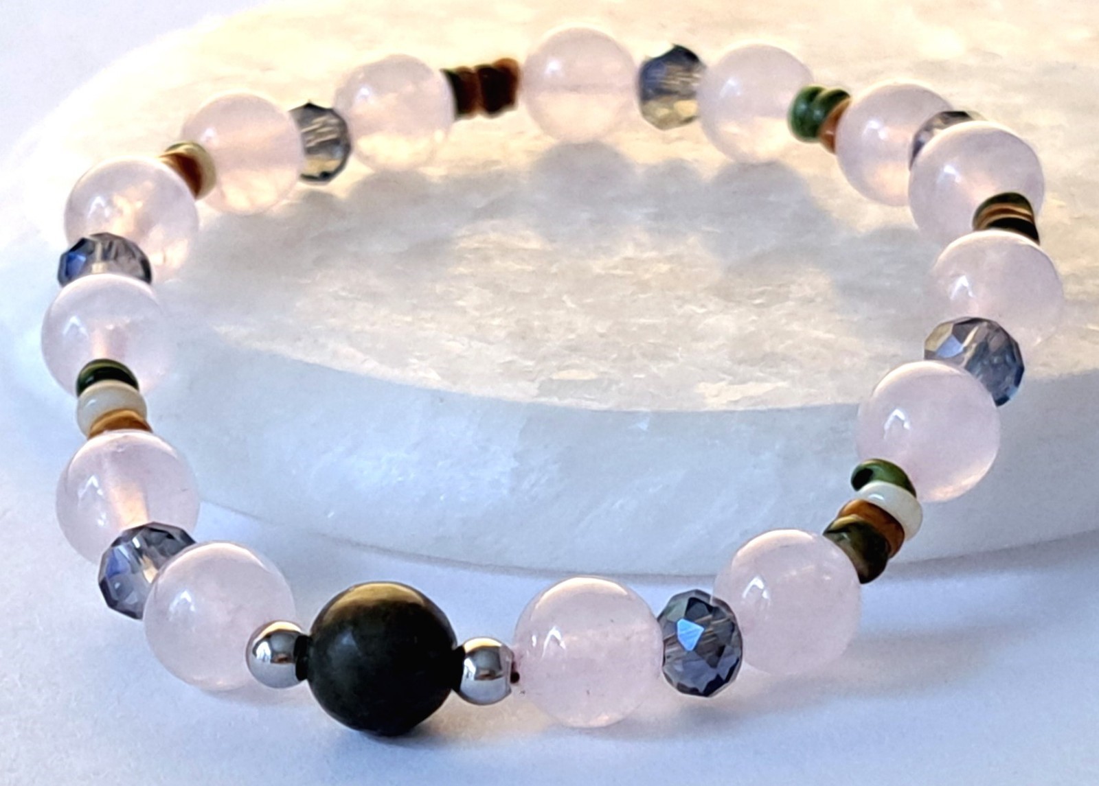 Handmade Rose Quartz Bracelet in Nature’s Hues - 17.5 cm / 6.9 in Stretch Fit