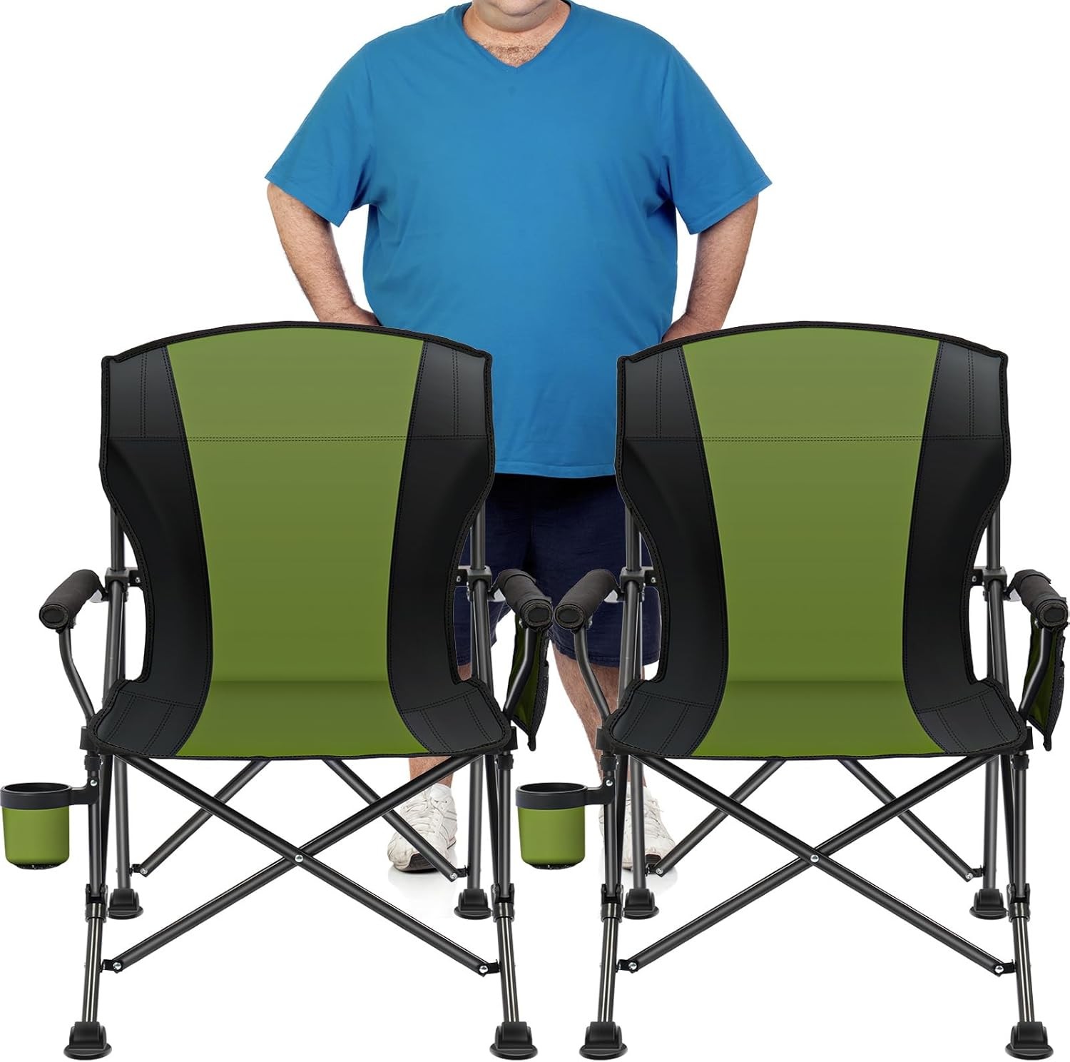 2 Pack Oversized Folding Camping Chair Adults Supports 450 LBS Camping Chairs