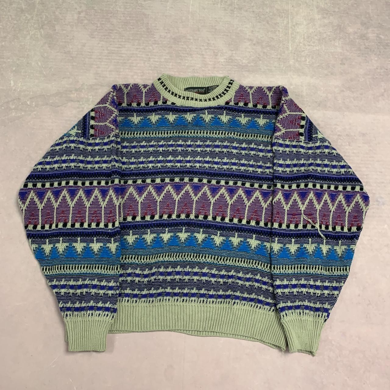 Vintage Knitted Jumper Abstract Patterned Grandad Knit Sweater, 100% Acrylic