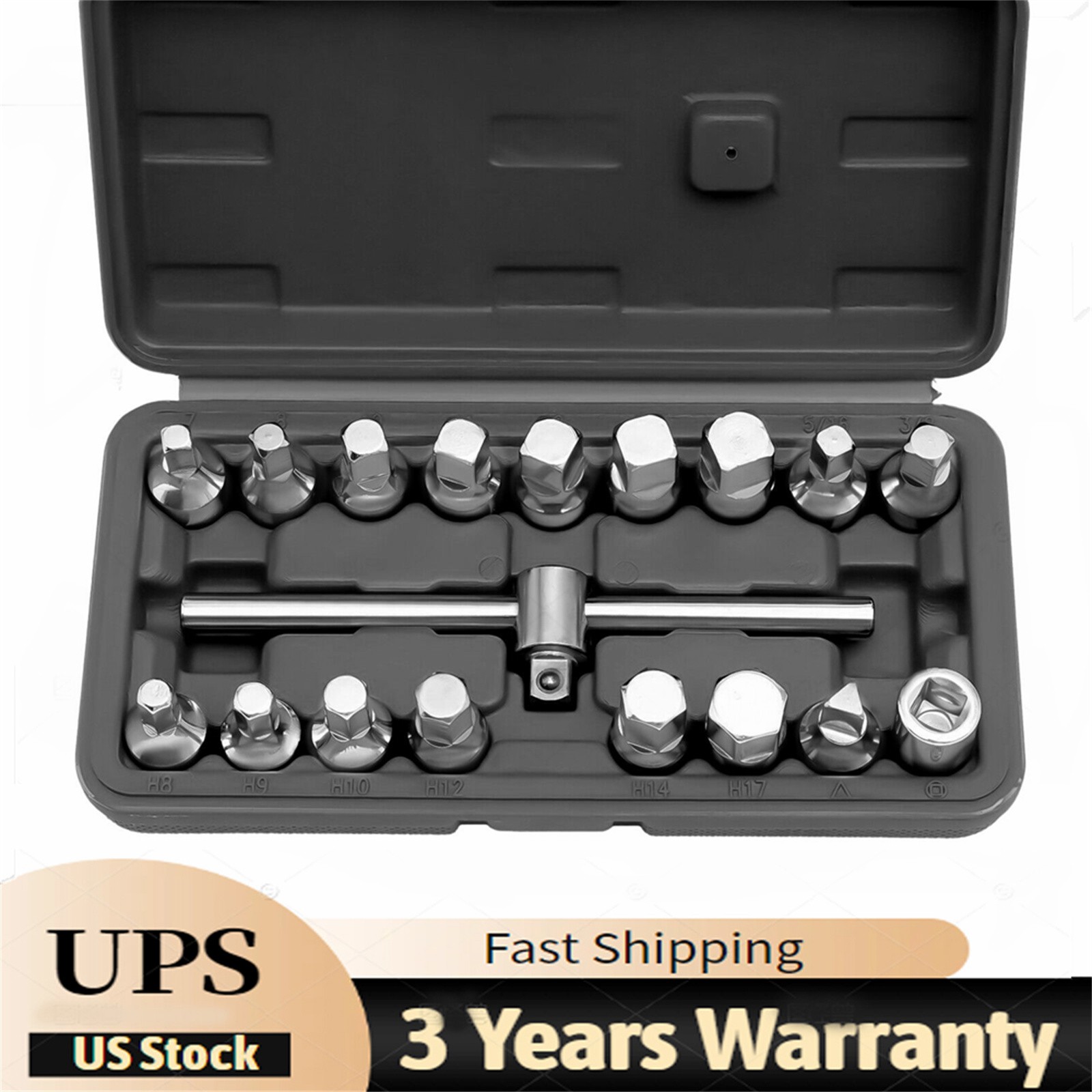 18PCS Oil Drain Pipe Plug Square Triangle Socket 3/8'' Drive Removal Tool Set