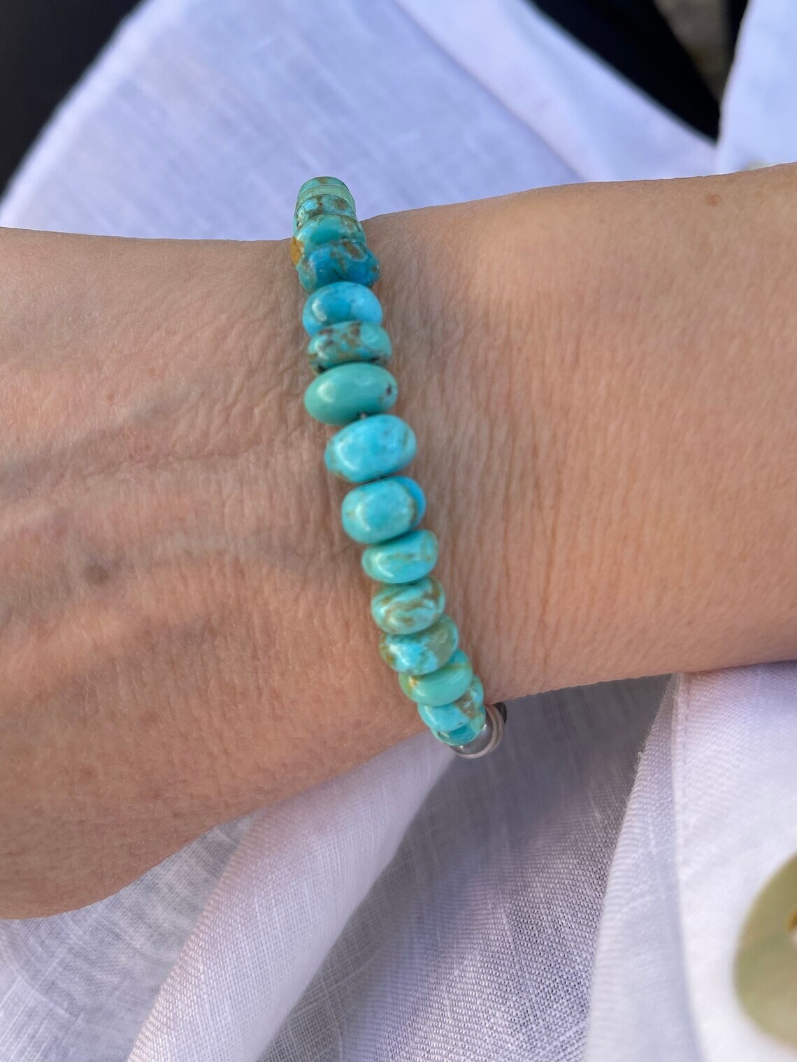 Genuine Kingman Arizona Turquoise & Sterling Silver Navajo Pearls Clasp Bracelet