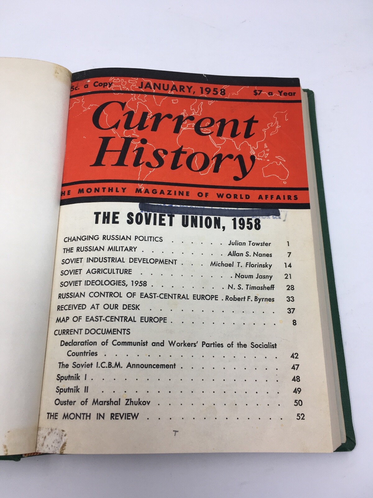 JANUARY 1958 LIBRARY BOUND EDITION OF "CURRENT HISTORY" MAGAZINE