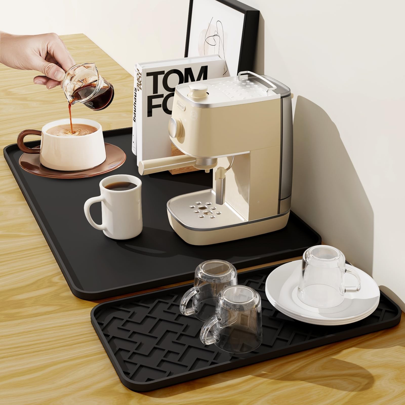 Coffee Mat, 19" x 12" Silicone Coffee Bar Mat, Non-Slip Espresso Machine Mat ...