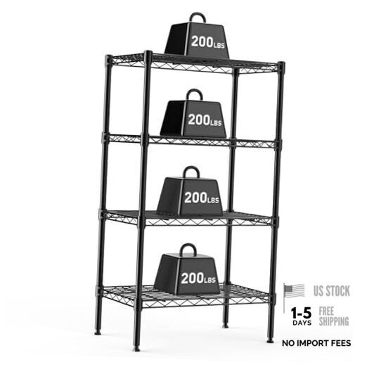 4-Tier Metal Wire Storage Shelves, Adjustable 4 Tier-23.3"W×13.4"D×47"H