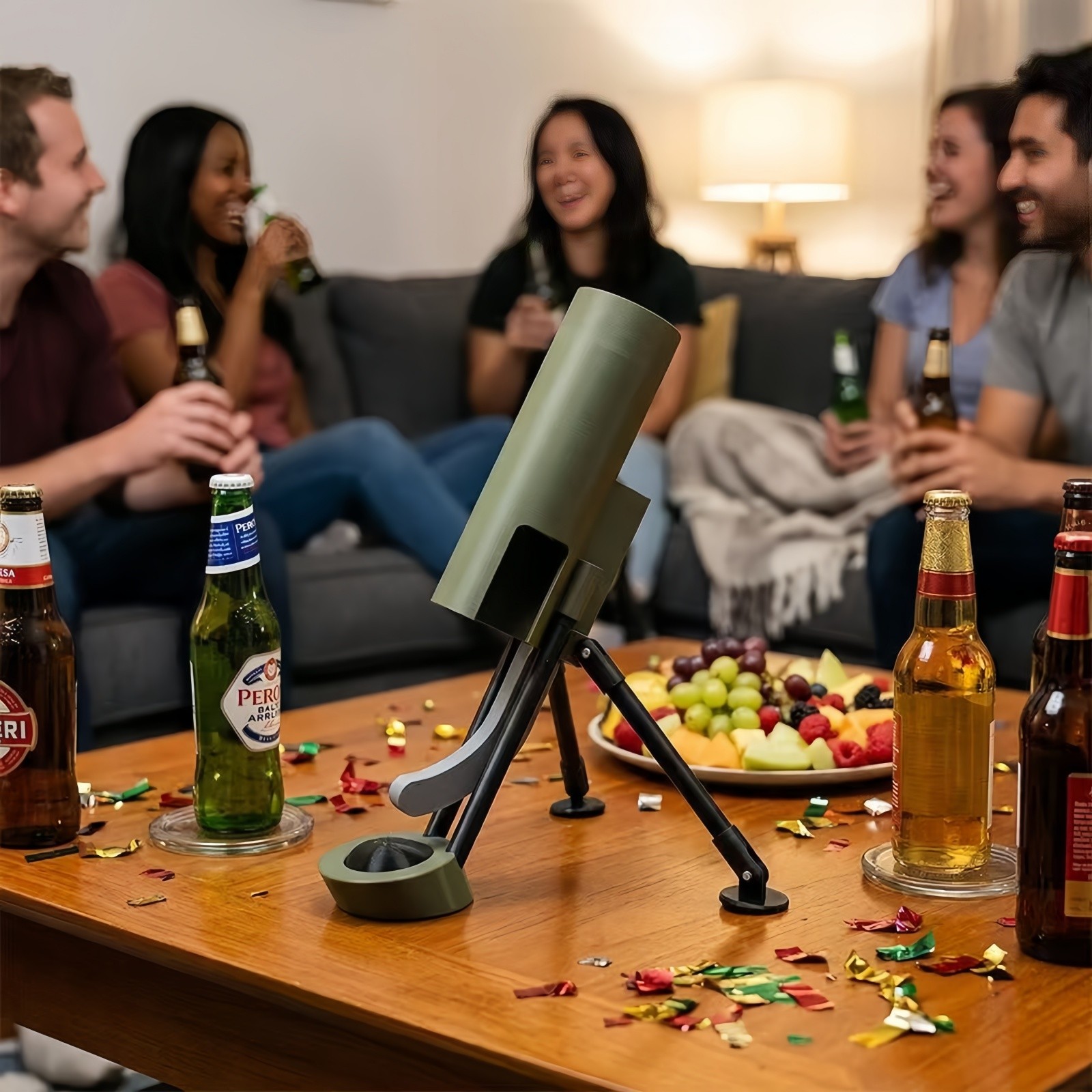 Beer Bottle Mortar Bottle Opener, Automatic Cap Launcher with Push-Down Action
