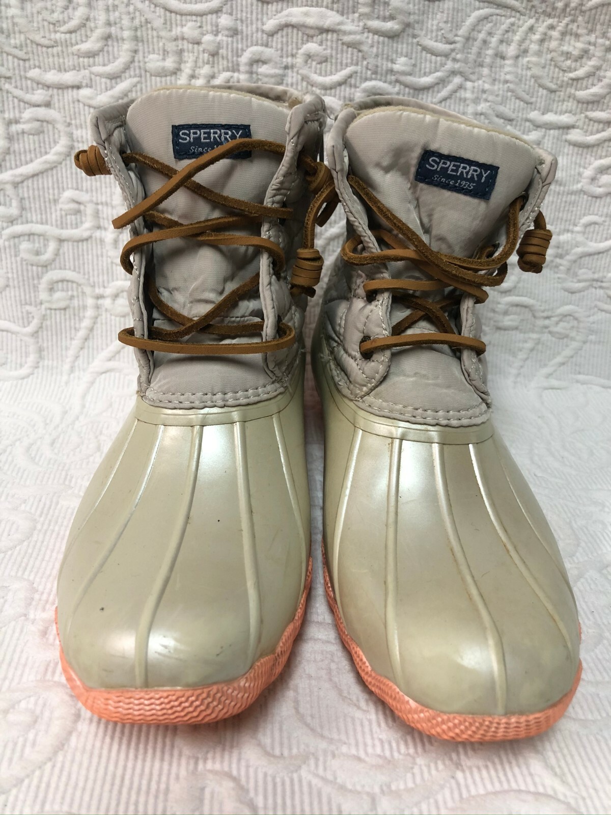 Sperry Top-Sider Silver/Gray Size 4M Saltwater Boots (STK161116) - pre-owned