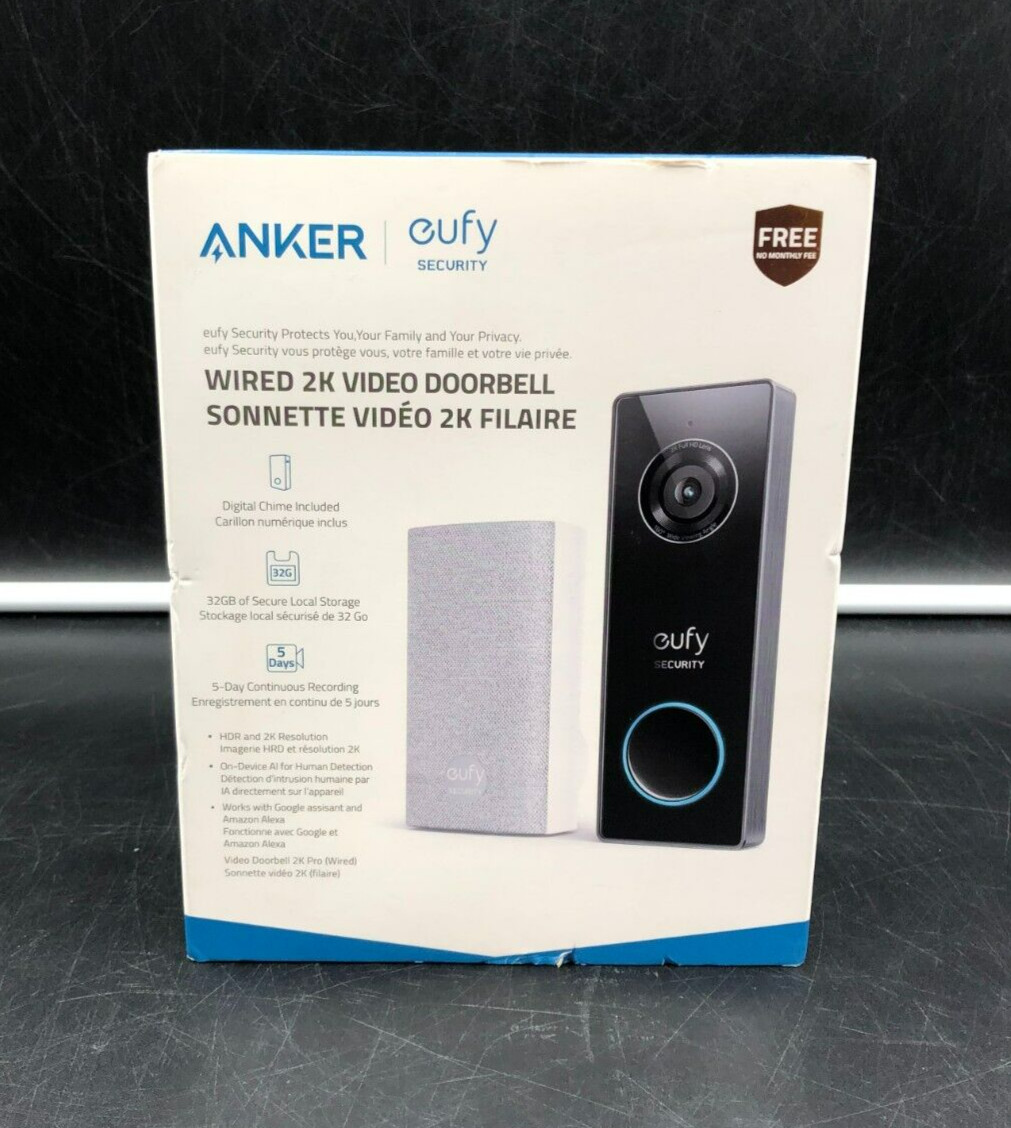 Anker Eufy Security On-Device AI Smart 32GB Wired 2k Video Doorbell - NEW