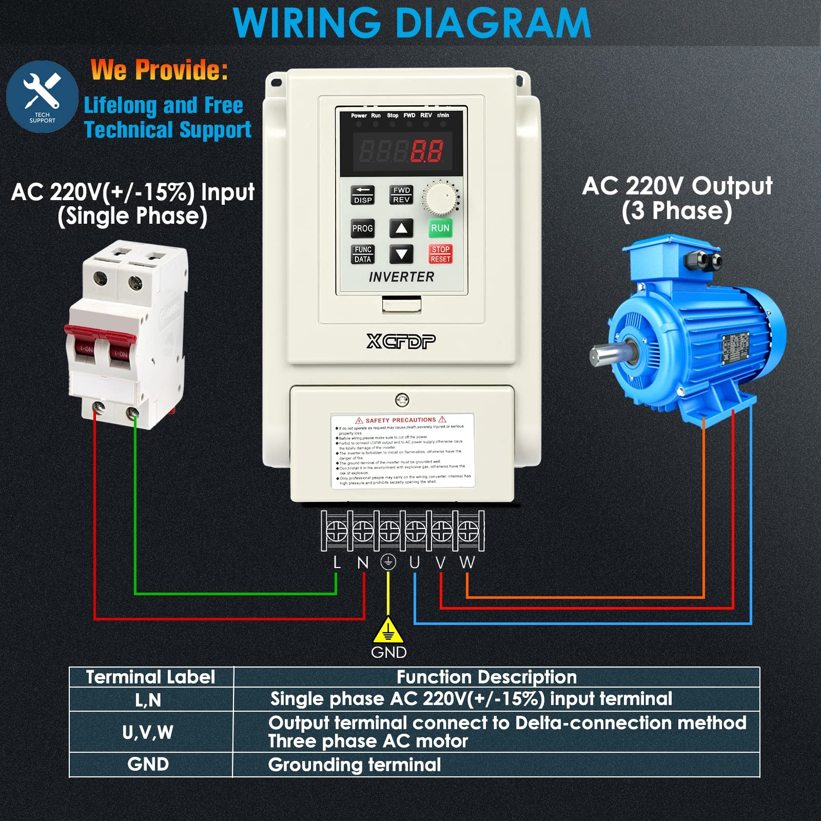 XCFDP AC 220V/1.5kw 2HP Variable Frequency Drive,8A VFD Inverter Single Phase...