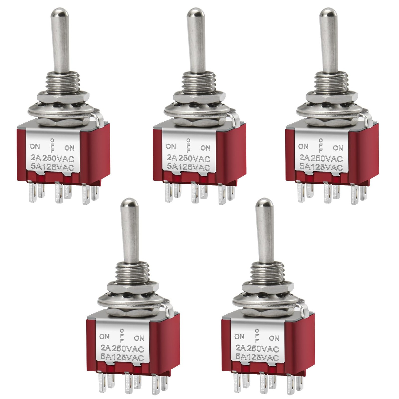 MTS223 Mini Toggle Switch ONOFFON Momentary DPDT 6 Pin 2A 250V 6A 125V 5 PCS