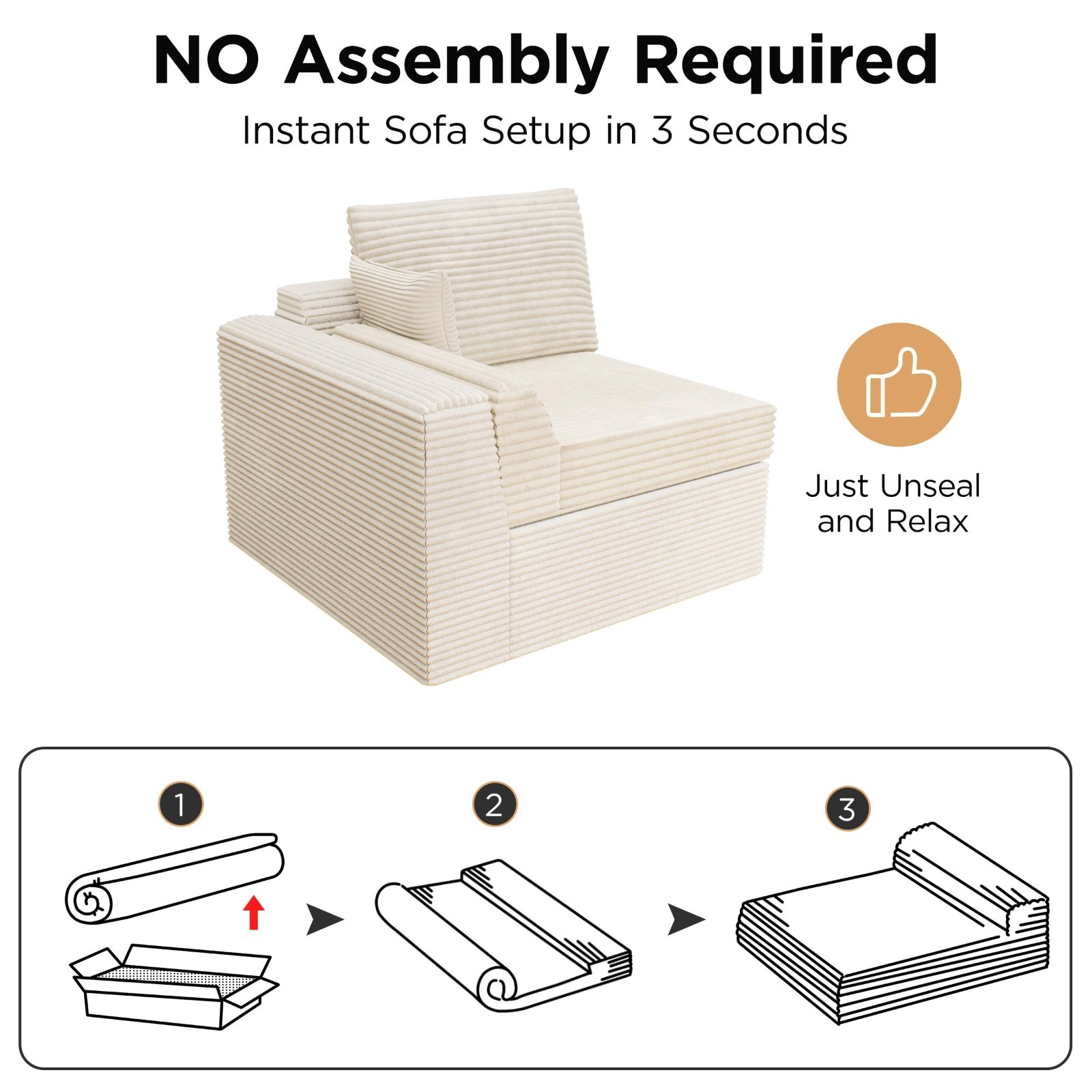 106.6 "L-shaped combination sofa chair with cushion, soft padded sofa, no assemb