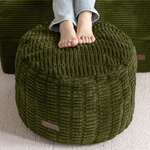 Pouf Ottoman Stuffed Round Modern Foam Filled Foot Rest Poufs 26 Inch Green