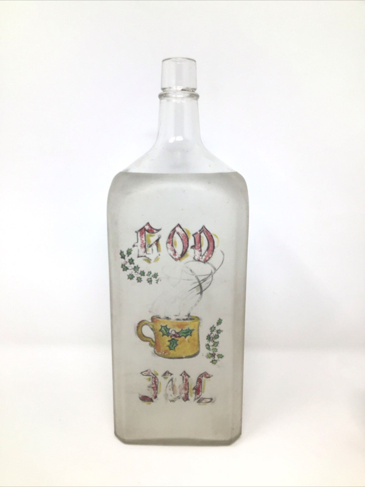 H & A Gilbey Ltd Glass Gin Bottle 3 Sides Frosted Back Hand Painted Vintage