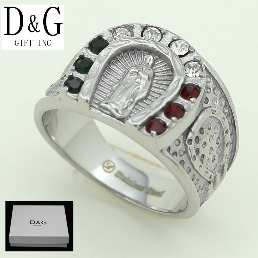 DG Men's Stainless Steel Silver VIRGIN MARY CZ Stone Rings 8 9 10 11 12 13 Box