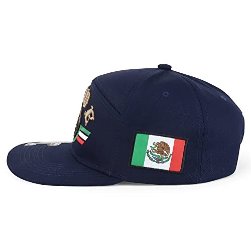 3D Mexico Pride Embroidered Flatbill Snapback Cap One Size Navy