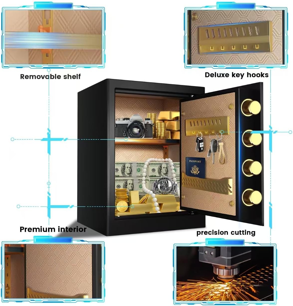 2.0 Cuft Safe Box,Security Home Safe with Digital Keypad, Dual Alarm System& LED