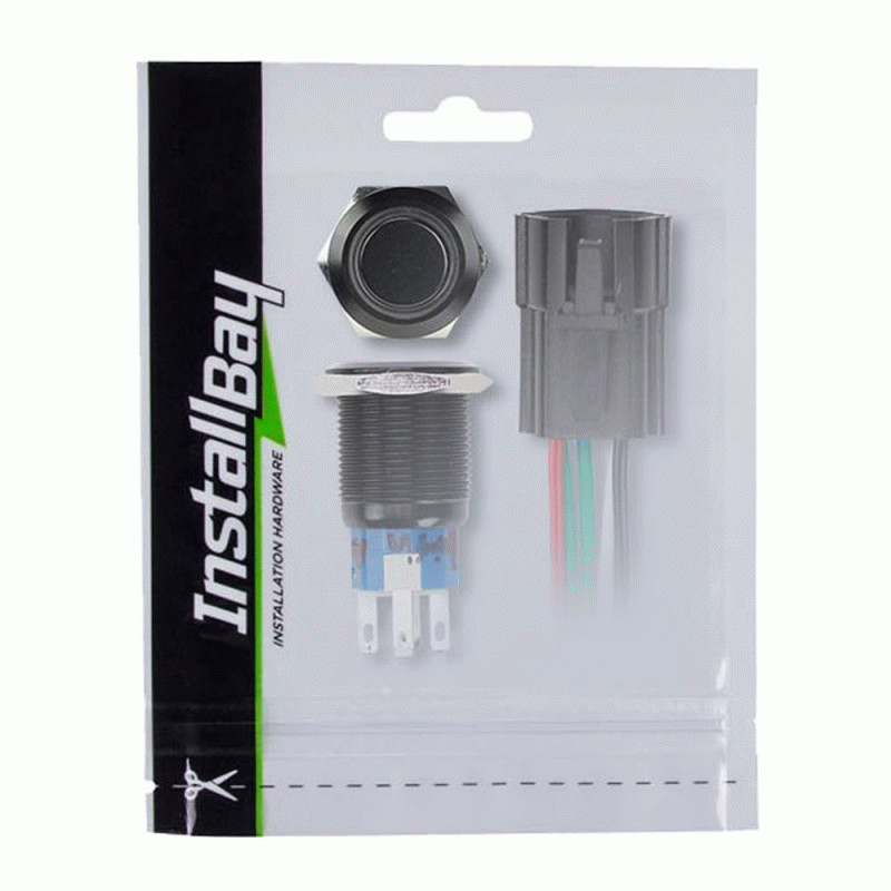 IBRBSG19 INSTALL BAY / 19MM Black Round Switch W/Latch & Harness - Green LED