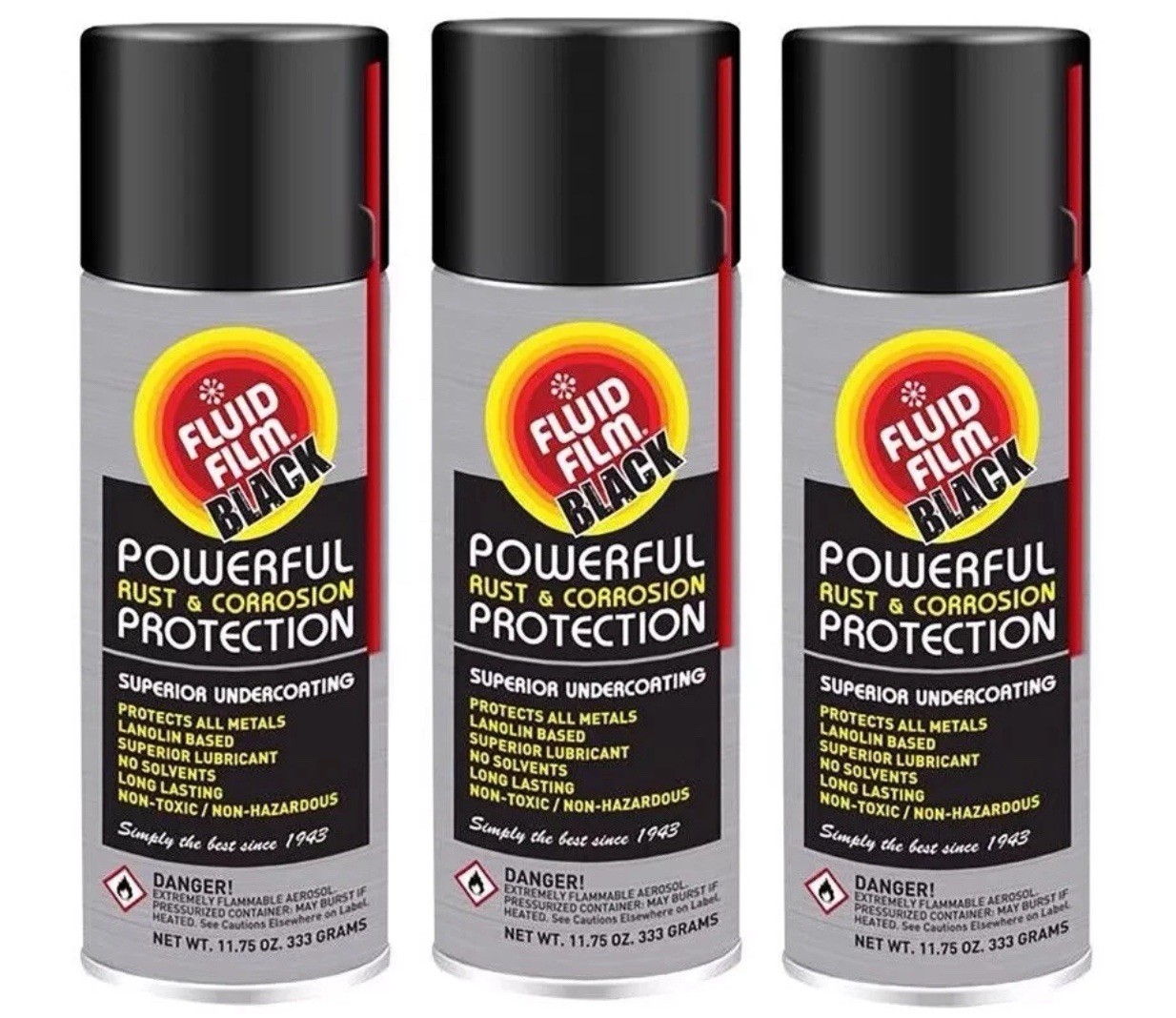 3 PACK!! Fluid Film Black AS11B Undercoating Protection Rust Inhibitor Spray Can